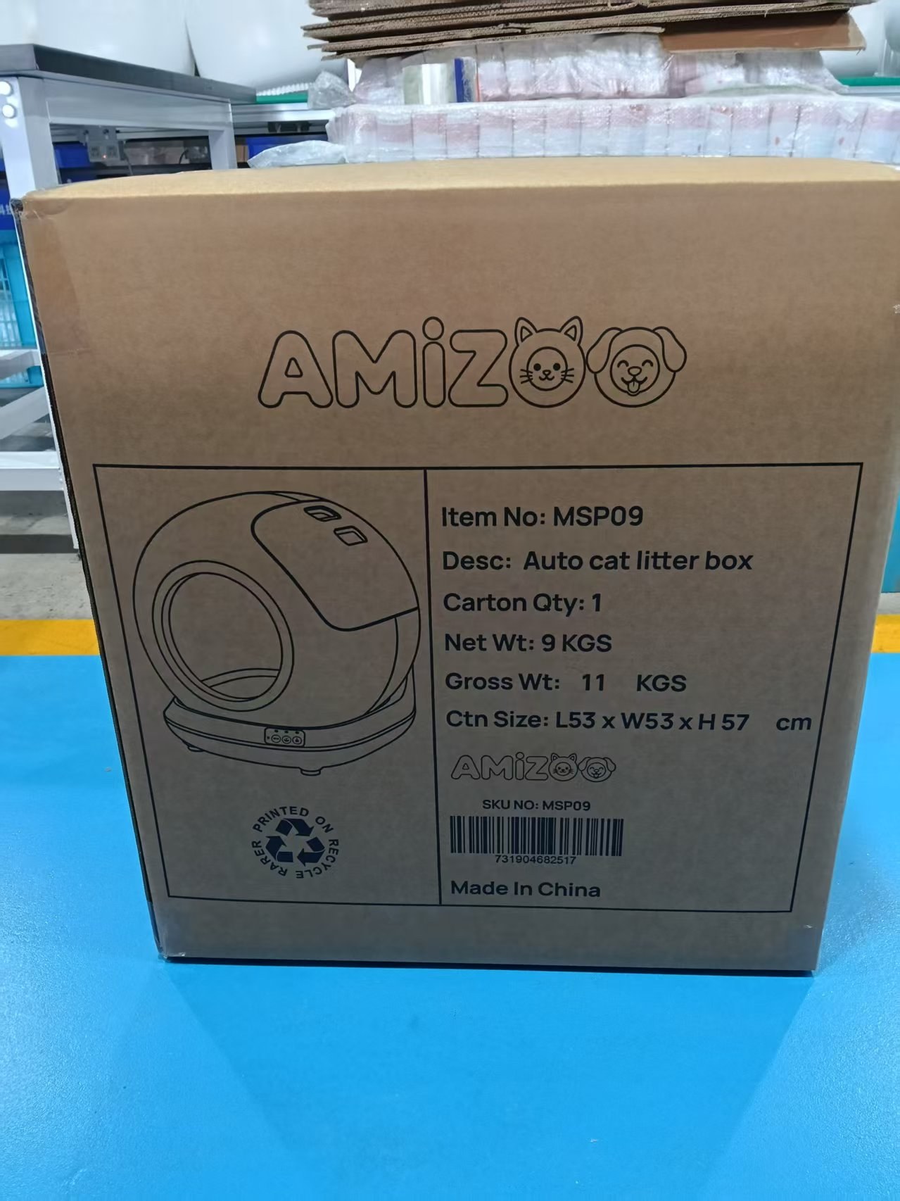 Automatic Cat Litter Box (export carton L53 x W53 x H57 cm) project evidence — AMIZO · Automatic Cat Litter Box Project