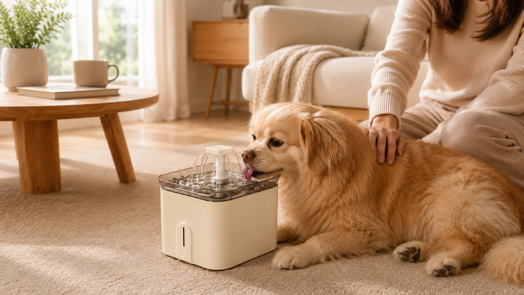 Pet Water Fountain with Circulation Filter · Cream Rice · GuardHound DOG