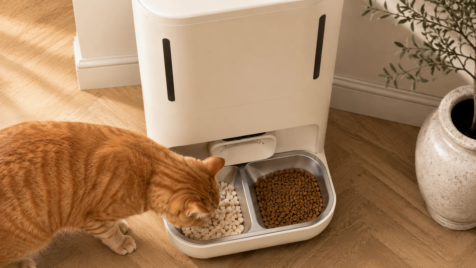 GuardLynx Mousse Smart Weighing Feeder · Dual Compartment Feeding · GuardLynx