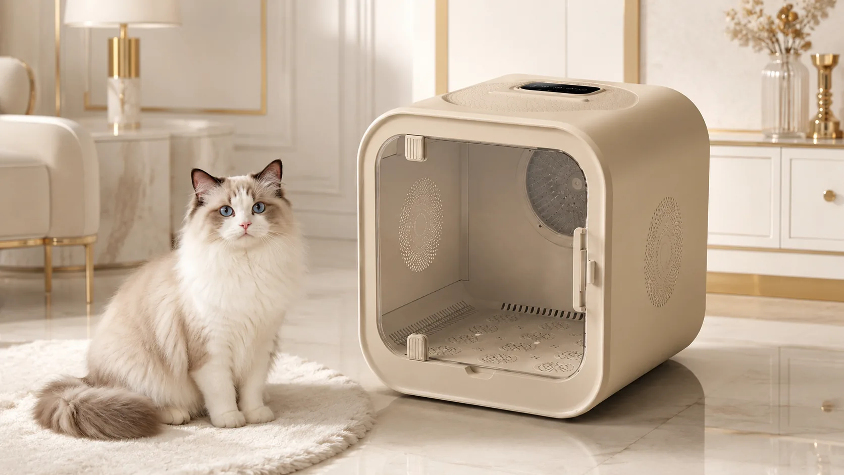 GuardLynx Smart Pet Drying Box · Cream Almond · GuardLynx