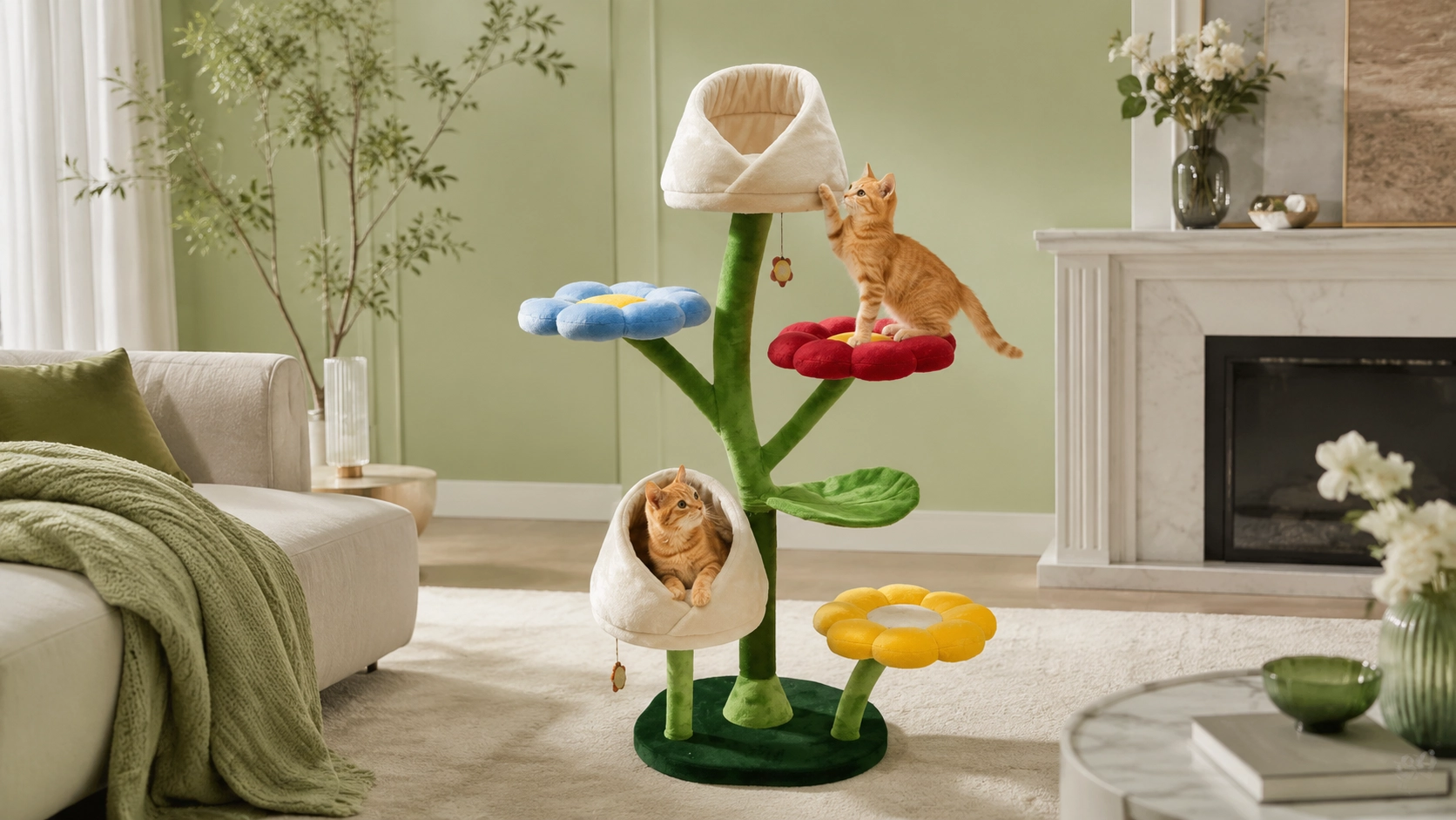 Bud Cat Tree Tower with Cozy Nest · Forest Fresh Green · GuardLynx