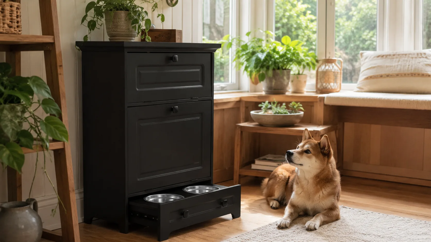 Pet Bowl Pull-Out Wooden Storage Cabinet · No Assembly Required · GuardHound DOG
