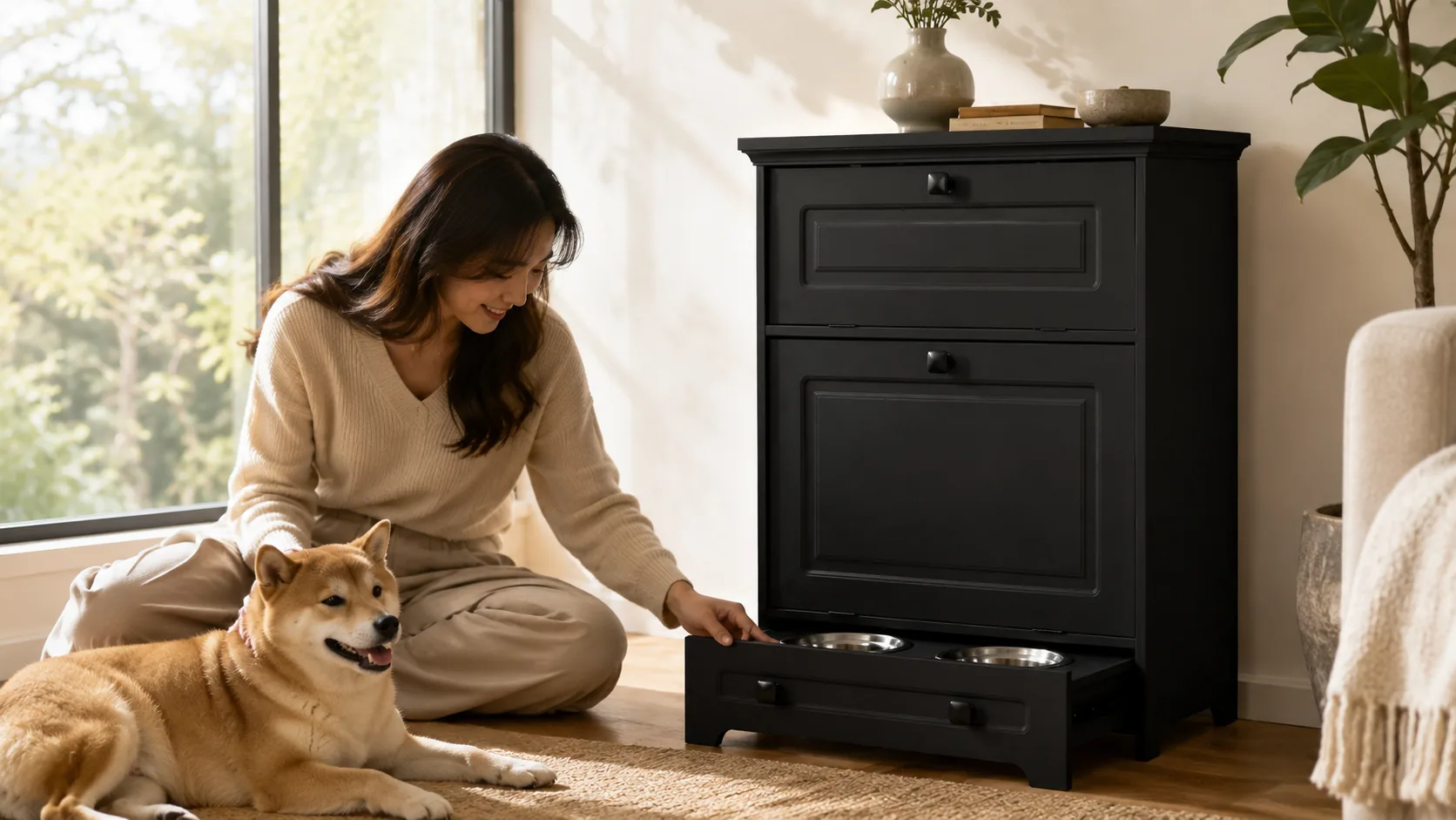 Pet Bowl Pull-Out Wooden Storage Cabinet · Dining Room Corner · GuardHound DOG