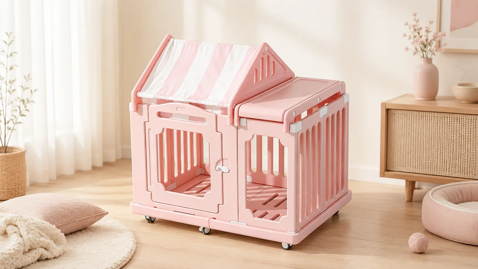 Luxury Pet Villa with Dual Cabin Design · Cherry Blossom Pink · GuardHound DOG