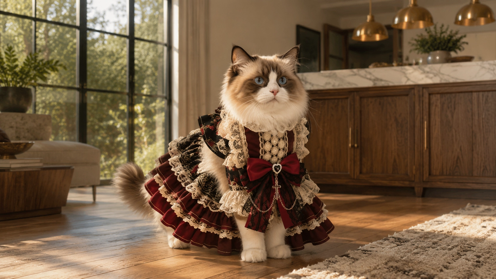 Lolita Vintage Cat Dress · Lace Bow · GuardLynx
