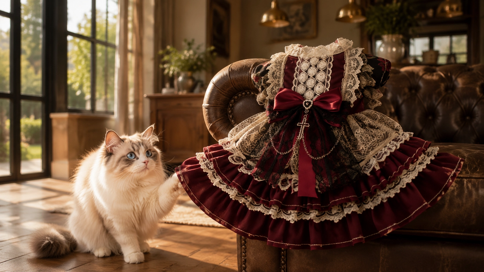 Lolita Vintage Cat Dress · Aged Rose · GuardLynx
