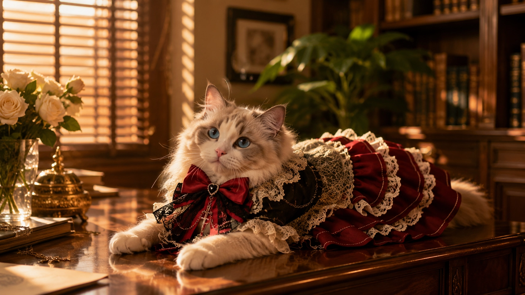 Lolita Vintage Cat Dress · Sunlit Study · GuardLynx