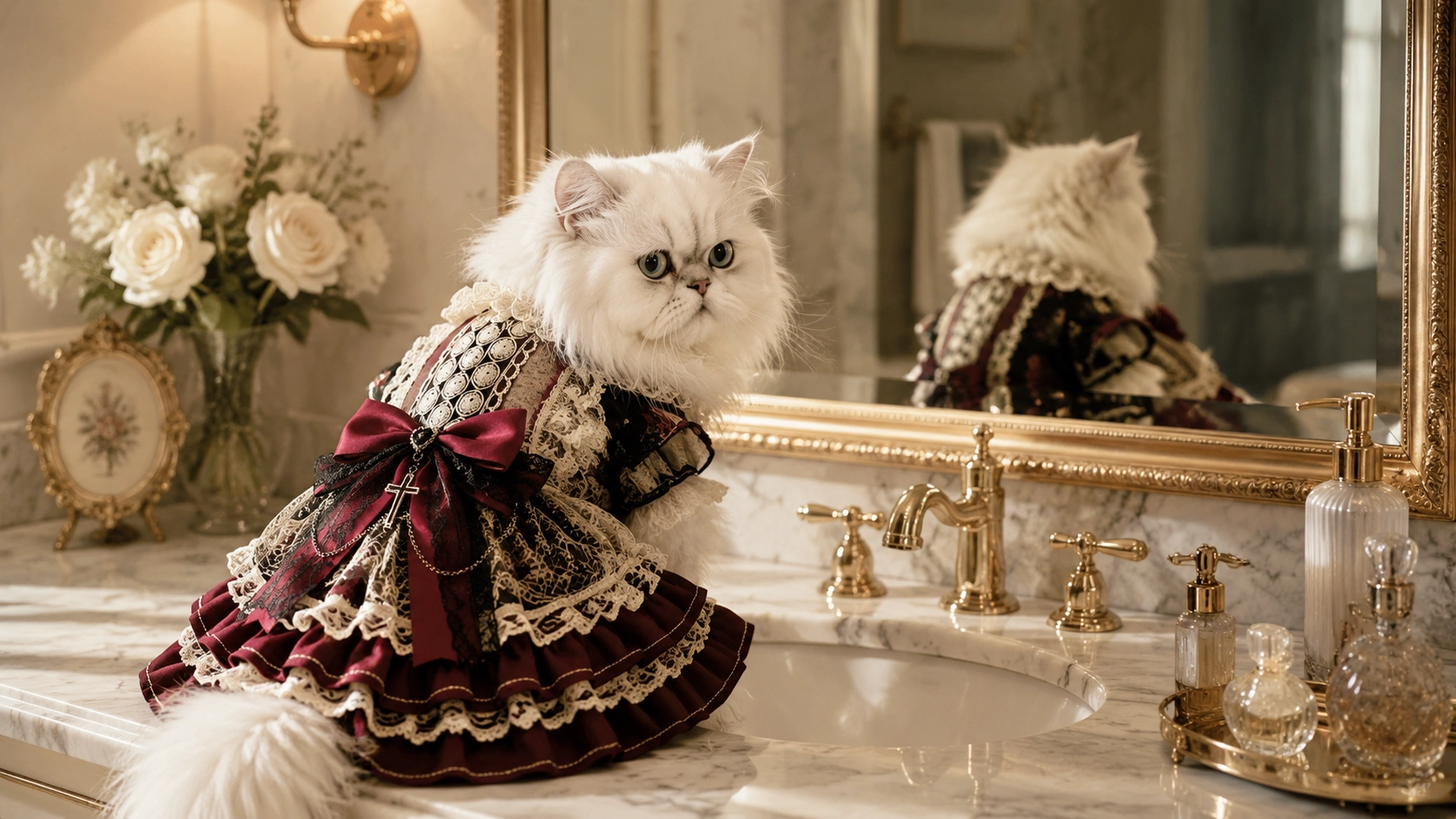 Lolita Vintage Cat Dress · Marble Bathroom Elegance · GuardLynx