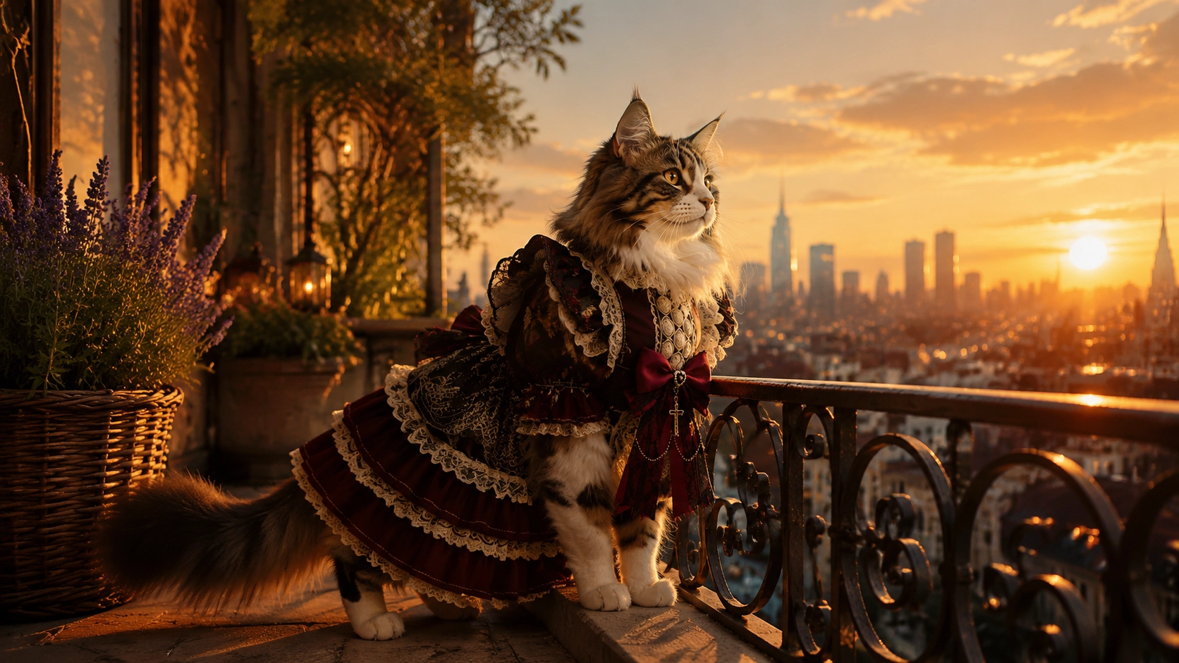 Lolita Vintage Cat Dress · French Balcony Dusk · GuardLynx