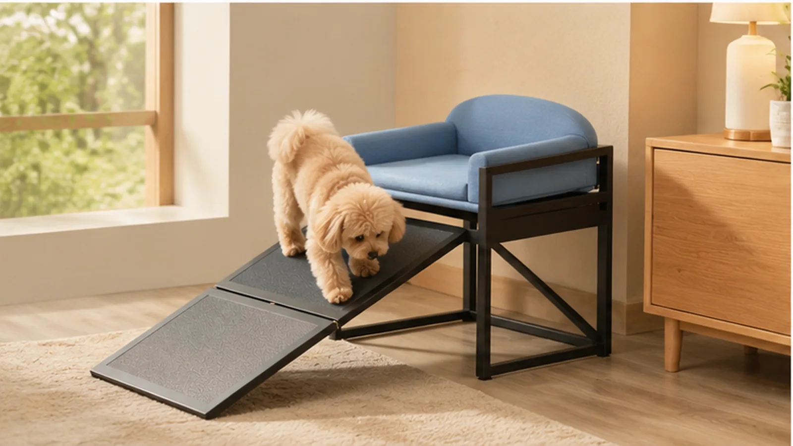 Dog Ramp Pet Sofa with Steps · Evening Living Room · GuardHound DOG