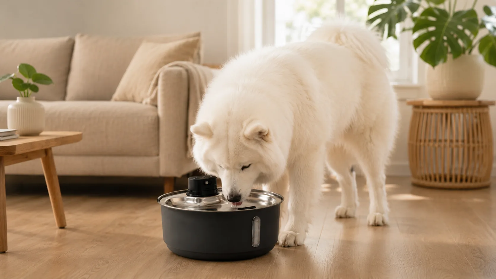 Smart Pet Water Fountain Stainless Steel · Transparent Water Window · GuardHound DOG