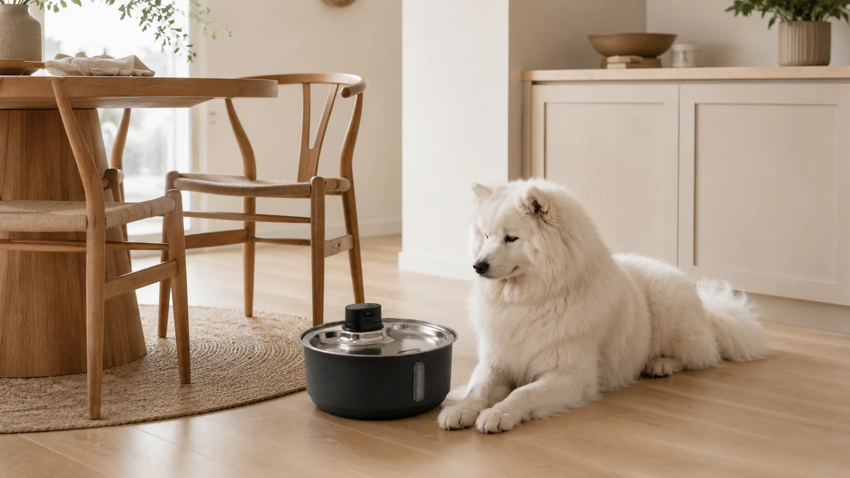Smart Pet Water Fountain Stainless Steel · Whisper-Quiet Pump · GuardHound DOG