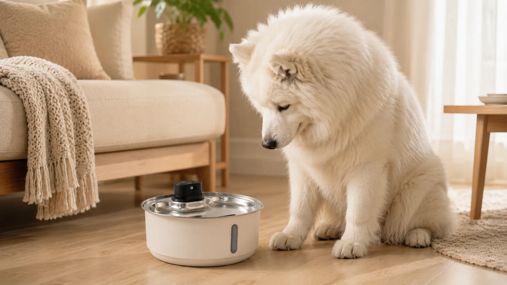 Smart Pet Water Fountain Stainless Steel · Oatmeal Warm Brown · GuardHound DOG