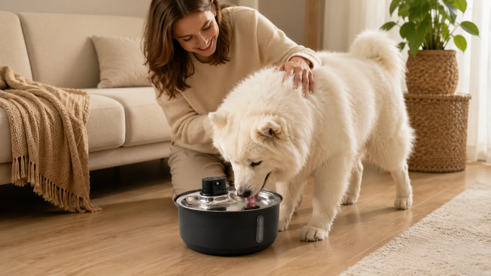 Smart Pet Water Fountain Stainless Steel · Kitchen Morning · GuardHound DOG