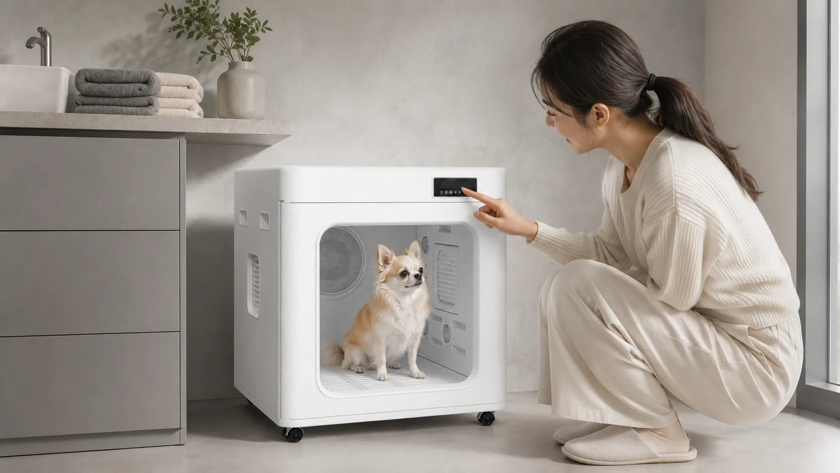 Smart Pet Drying Box with UV Sterilization · Professional Grooming Moment · GuardHound DOG
