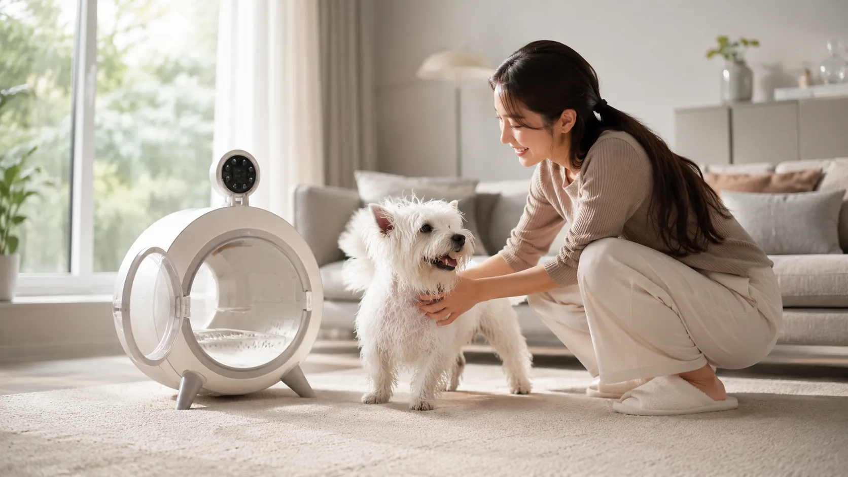 GuardHound Smart Silent Pet Dryer · Afternoon Living Room Comfort · GuardHound DOG
