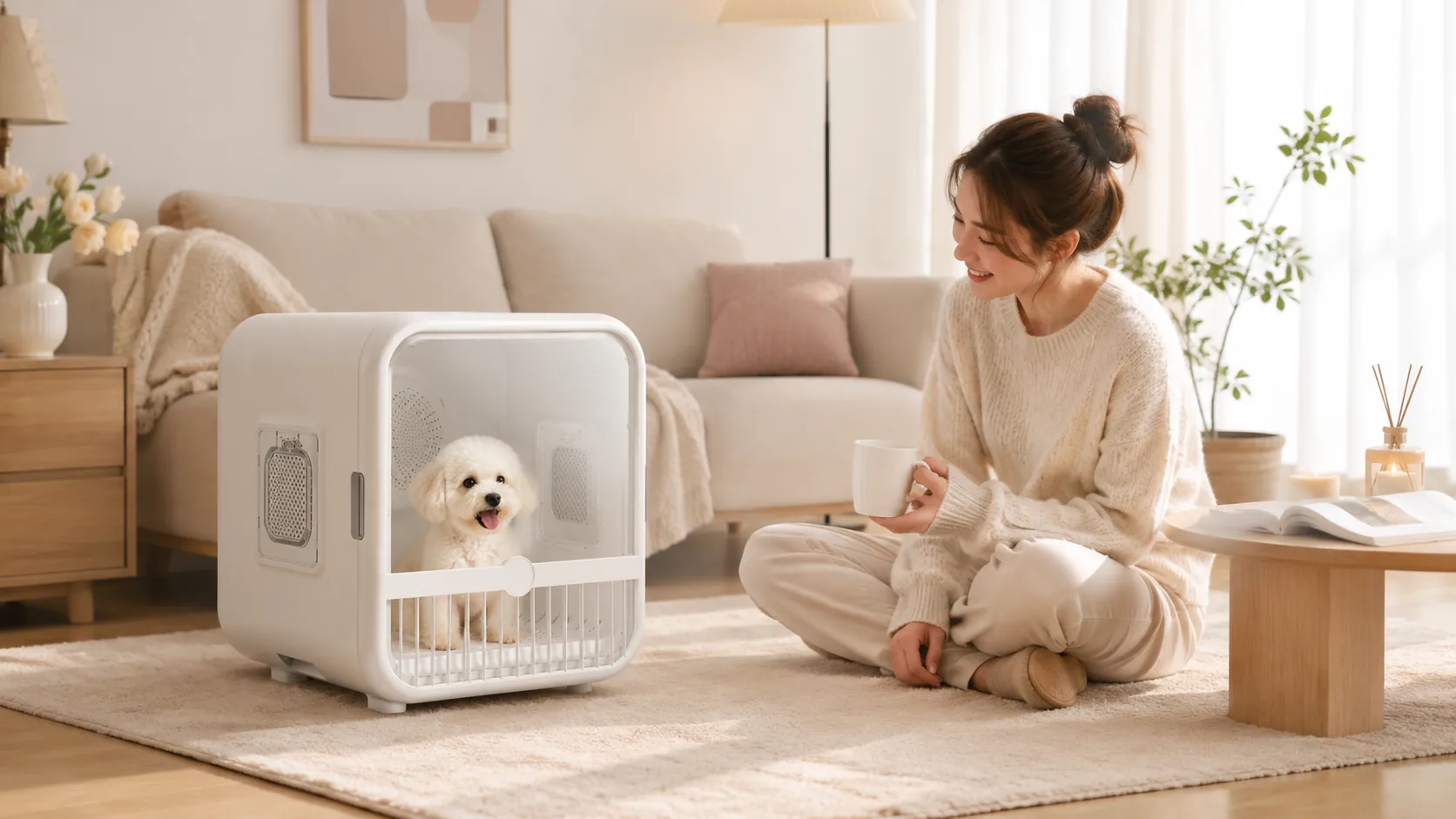 GuardHound Smart Pet Drying Cabinet · Morning Sunlight Grooming · GuardHound DOG
