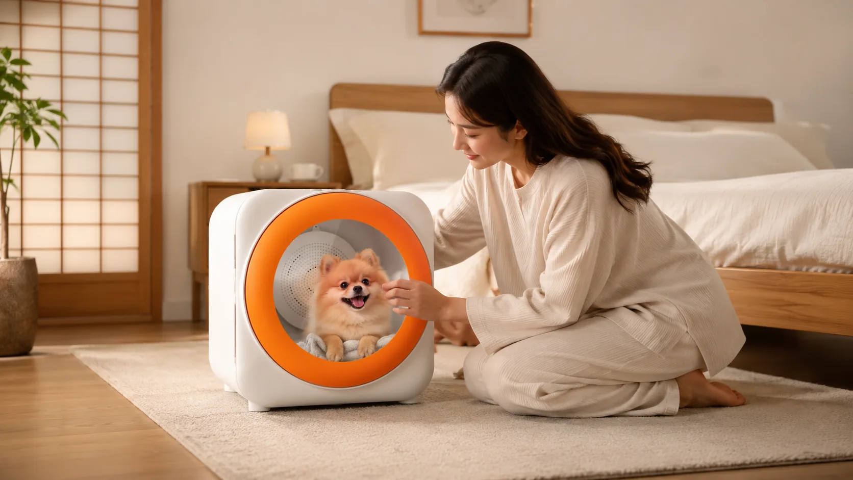 GuardHound Smart Pet Drying Box · Relaxed Balcony Setting · GuardHound DOG