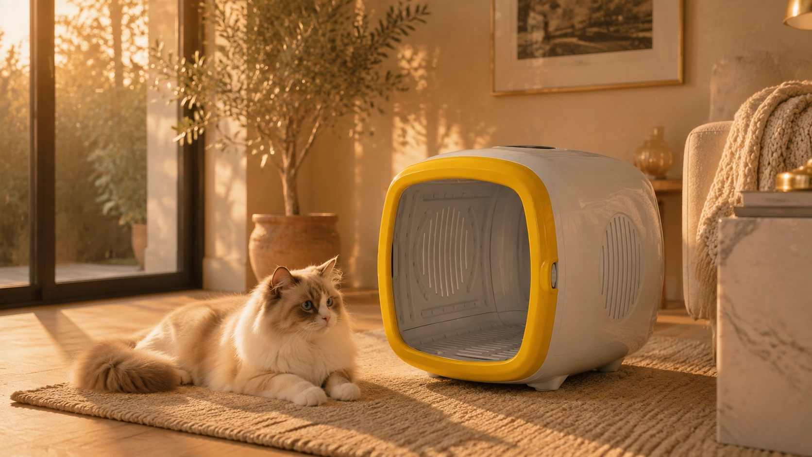 Premium Smart Pet Drying Box · Warm Afternoon with Ragdoll · GuardLynx