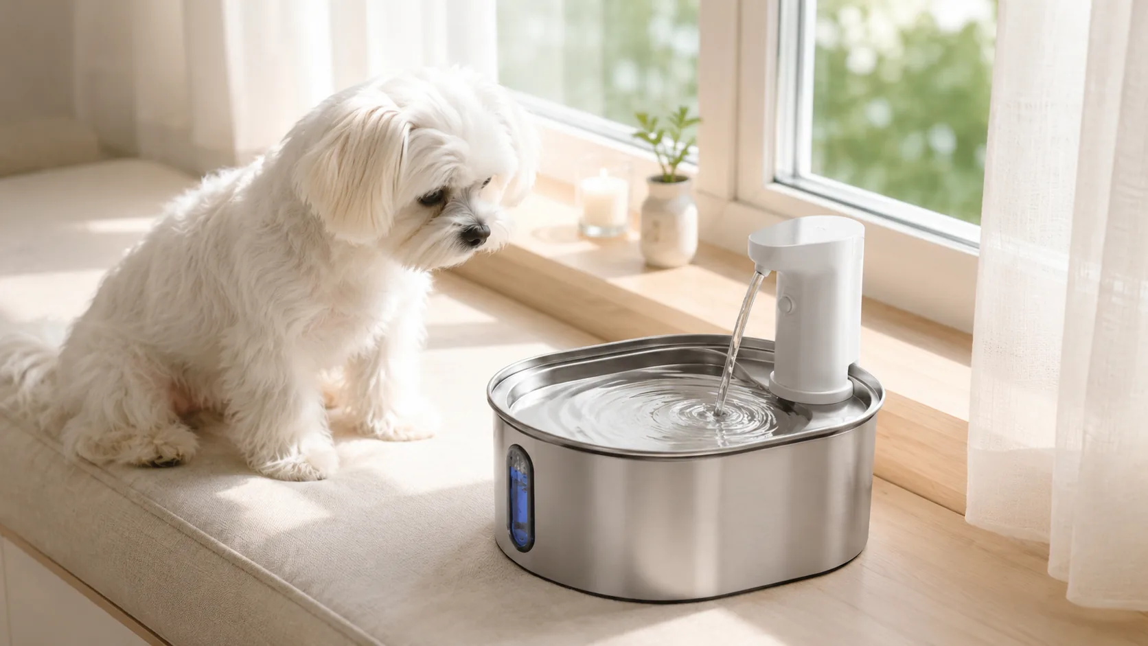 GuardHound Stainless Steel Smart Pet Water Fountain · Whisper-Quiet Pump · GuardHound DOG