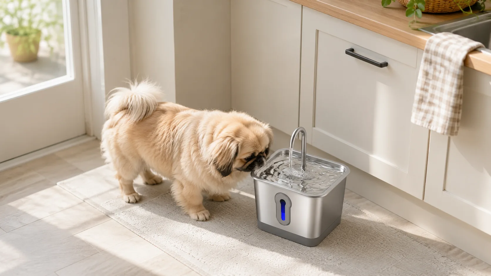 GuardHound Stainless Steel Smart Water Fountain · Transparent Water Window · GuardHound DOG