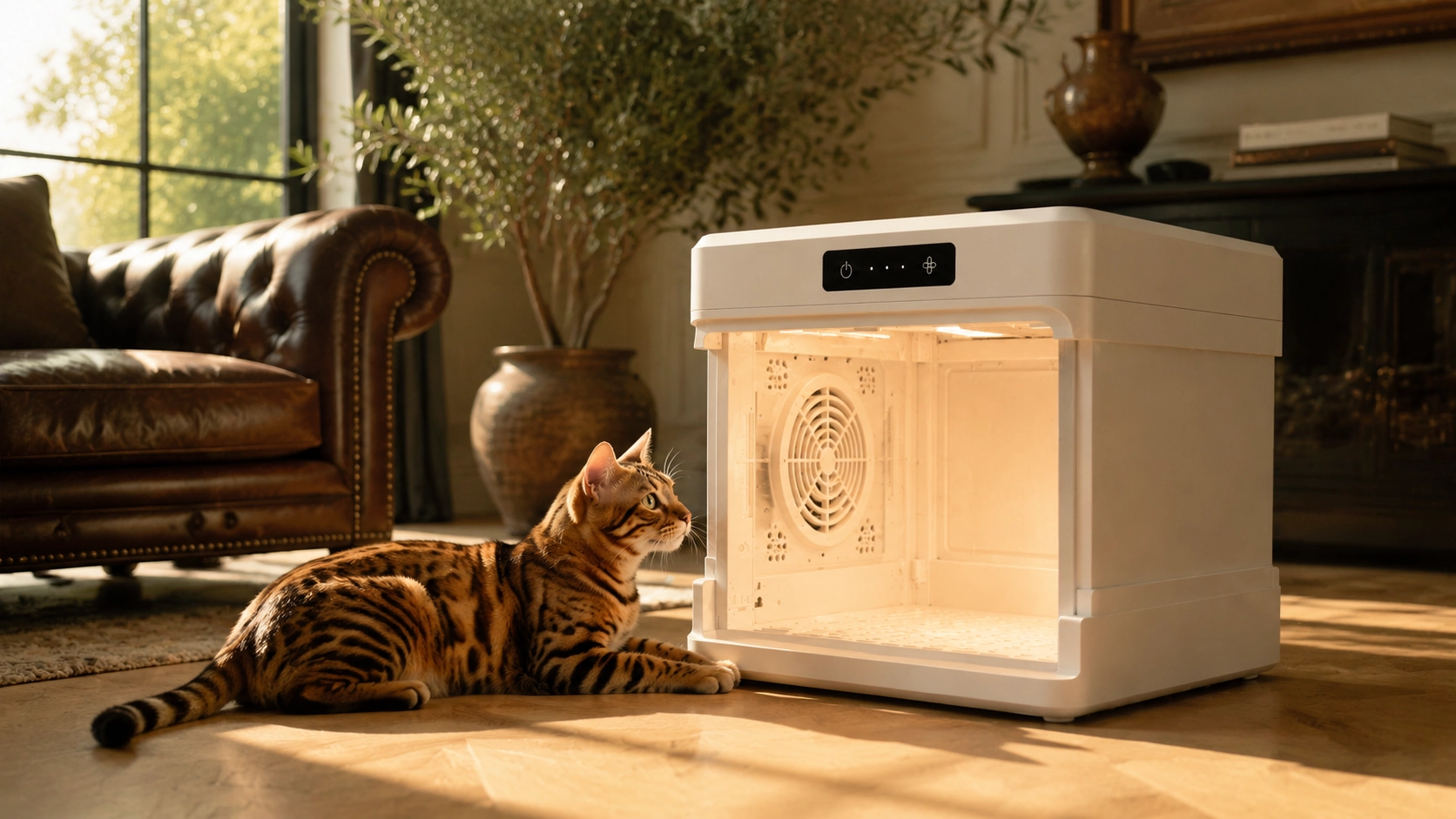 Folding Smart Pet Hair Dryer · Afternoon by Floor-to-Ceiling Window · GuardLynx