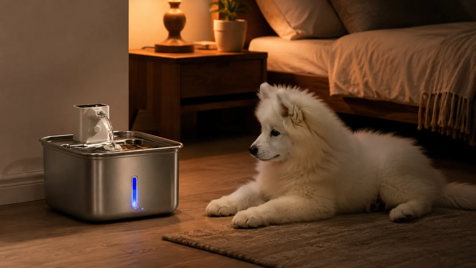 Smart Stainless Steel Pet Water Fountain · Transparent Water Window · GuardHound DOG