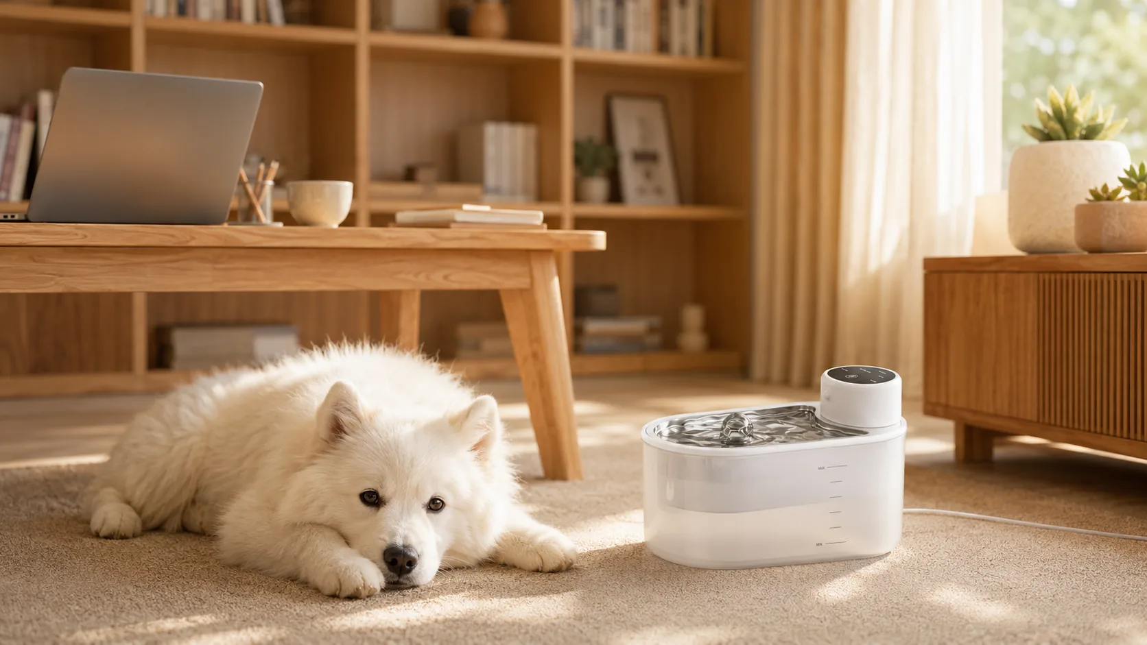Smart Circulating Oxygen Water Fountain · Clear Water Level Window · GuardHound DOG
