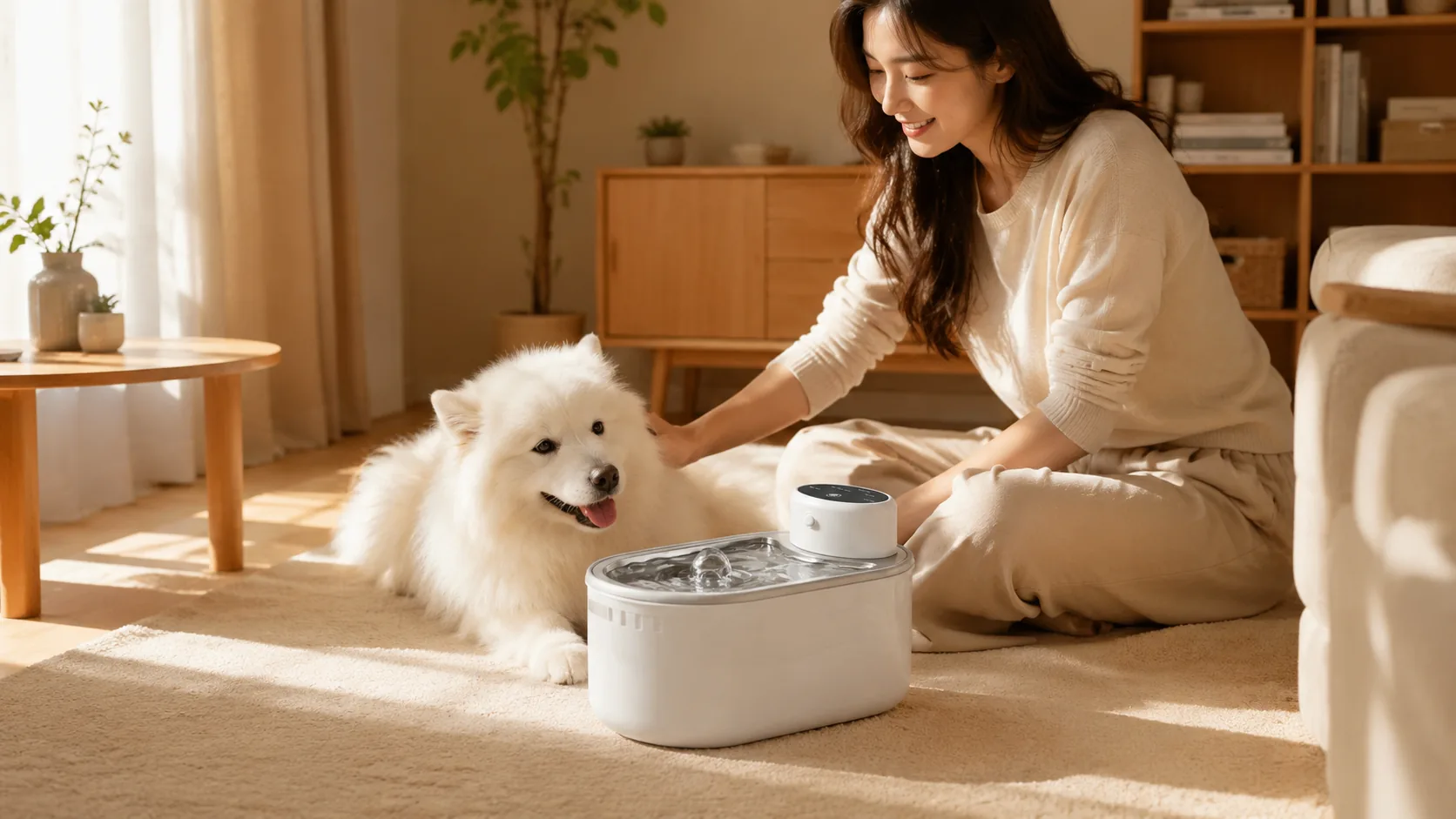 Smart Circulating Oxygen Water Fountain · Living Room Afternoon Sun · GuardHound DOG