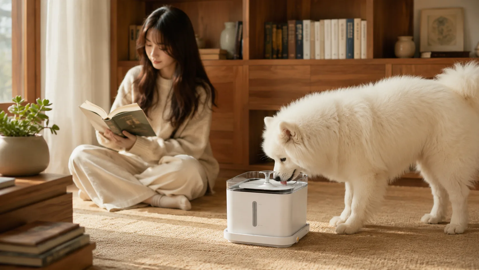 GuardHound Smart Recirculating Oxygen Pet Fountain · Study Room Cozy Evening · GuardHound DOG