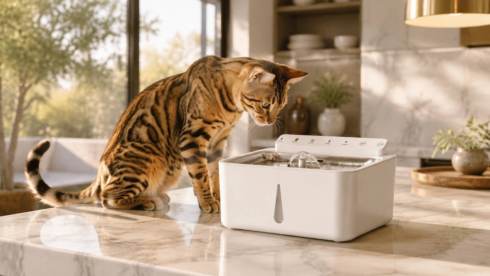 Smart Recirculating Pet Water Fountain · Bengal at Noon · GuardLynx