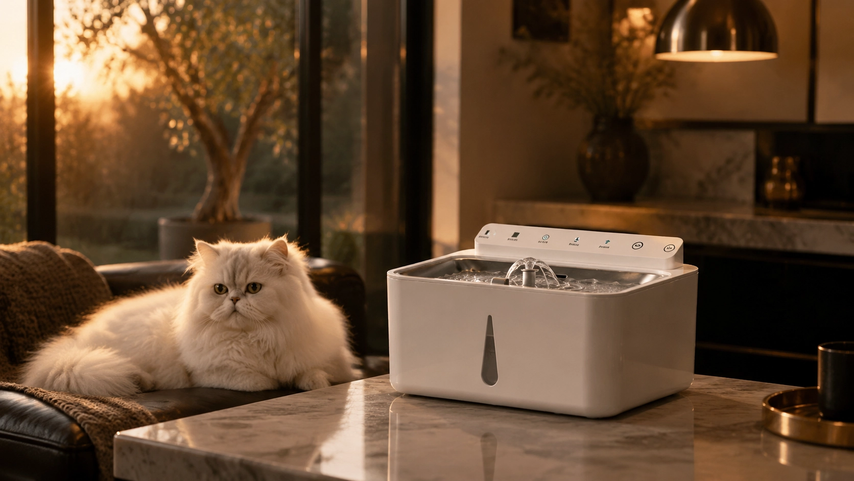 Smart Recirculating Pet Water Fountain · Persian at Dusk · GuardLynx