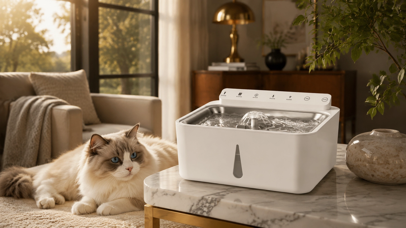 Smart Recirculating Pet Water Fountain · White · GuardLynx