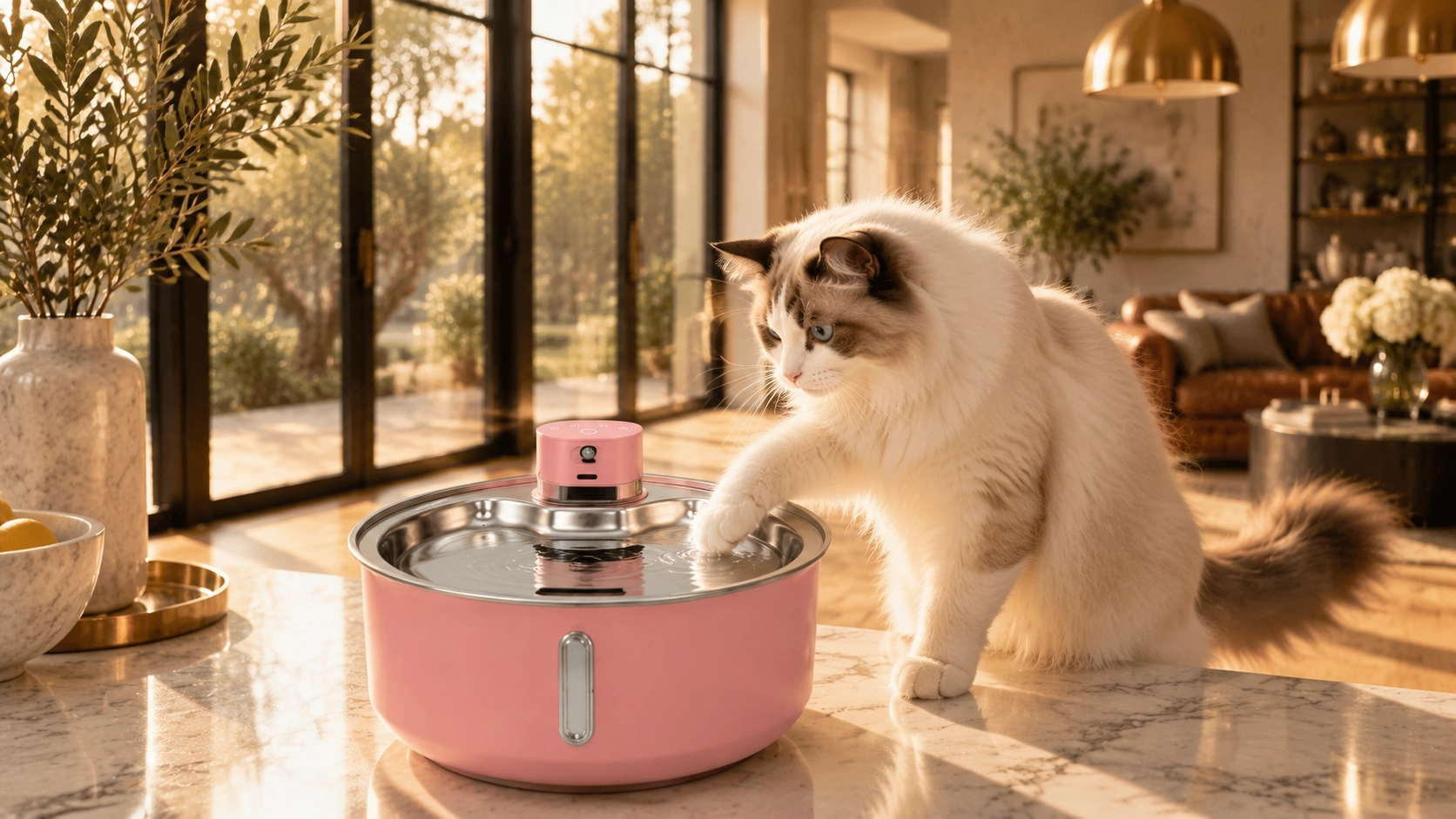 Colorful UV-Sterilized Stainless Steel Smart Water Fountain · Sweet Pink · GuardLynx