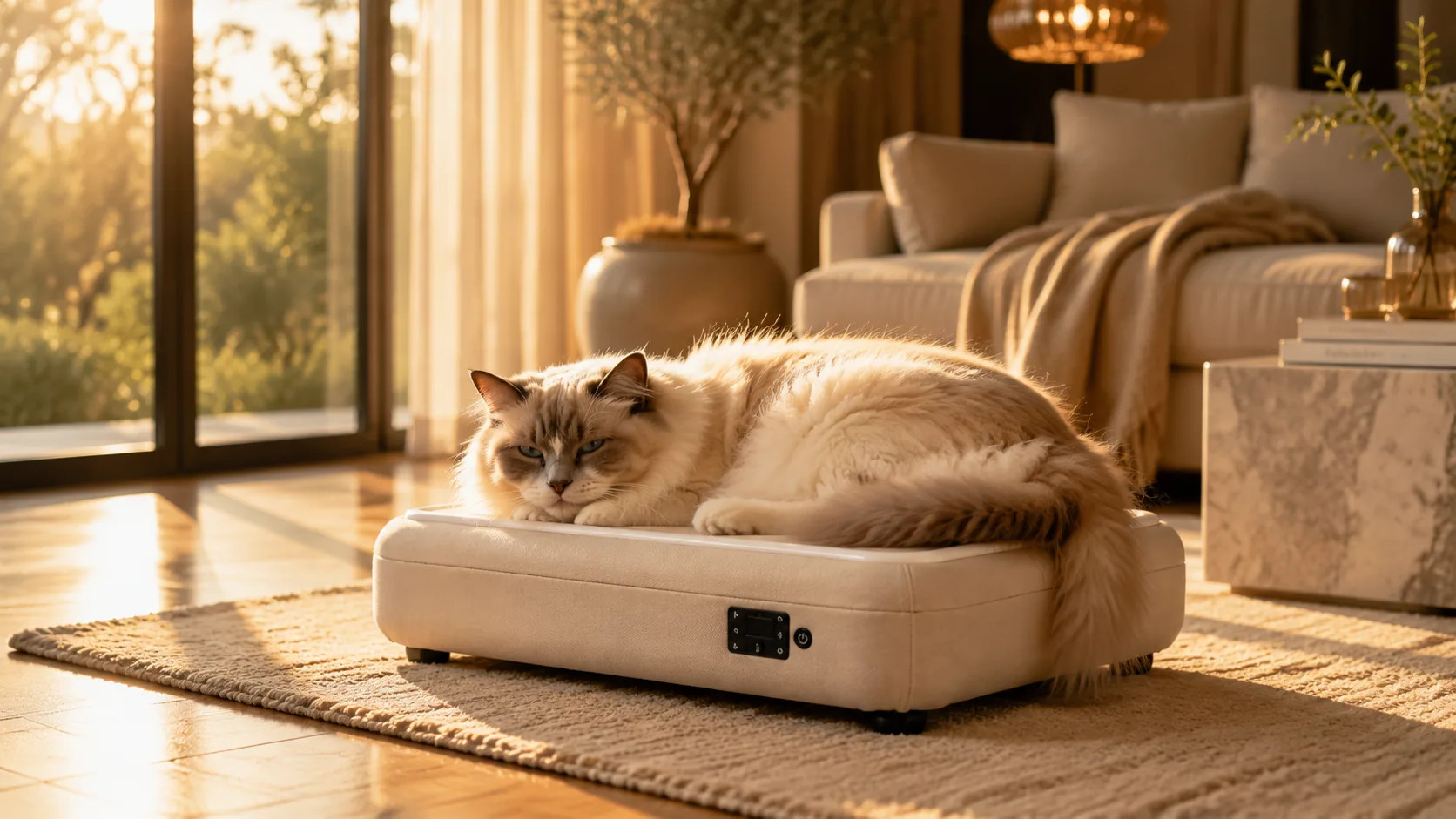 Smart Constant Temperature Pet Bed Mat · Morning Light with Ragdoll Cat · GuardLynx