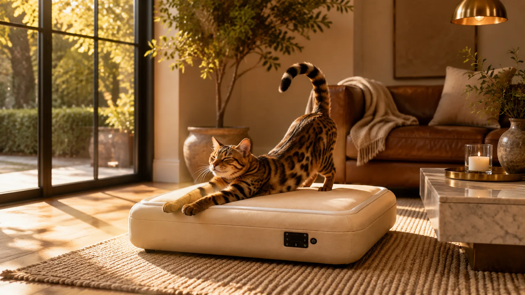 Smart Constant Temperature Pet Bed Mat · Afternoon Gold with Bengal Cat · GuardLynx