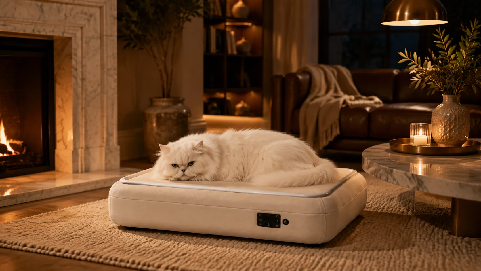 Smart Constant Temperature Pet Bed Mat · Night Warmth with Persian Cat · GuardLynx