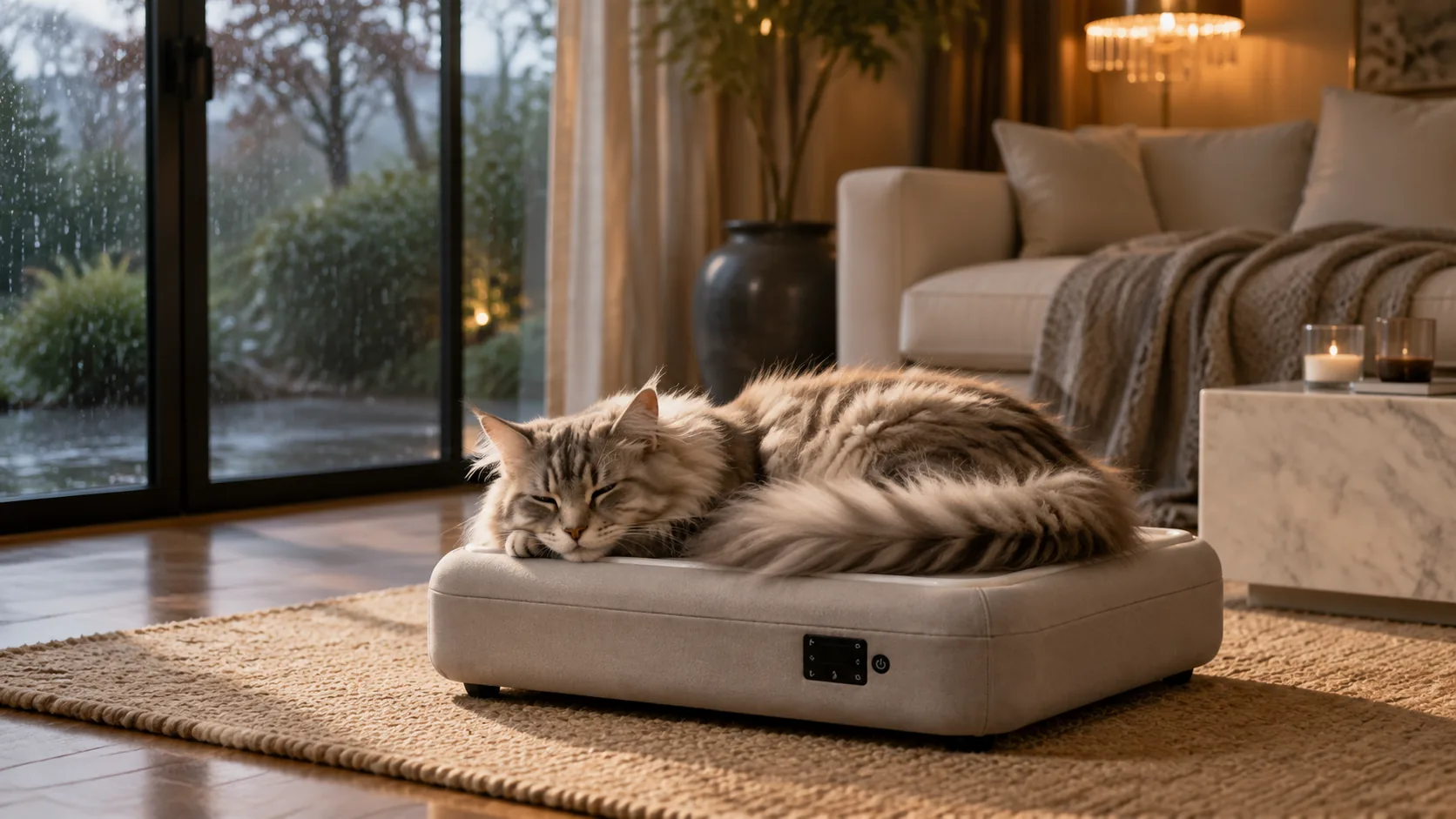 Smart Constant Temperature Pet Bed Mat · Rainy Day Maine Coon · GuardLynx
