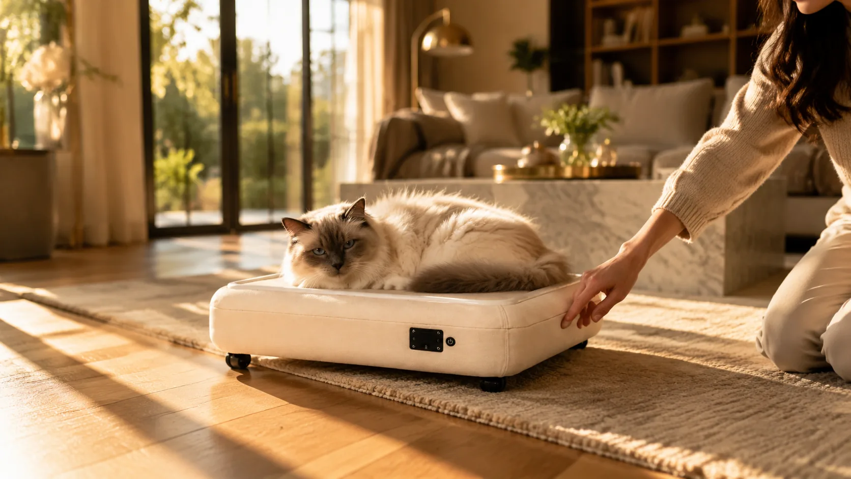 Smart Constant Temperature Pet Bed Mat · Swivel Wheel Design · GuardLynx