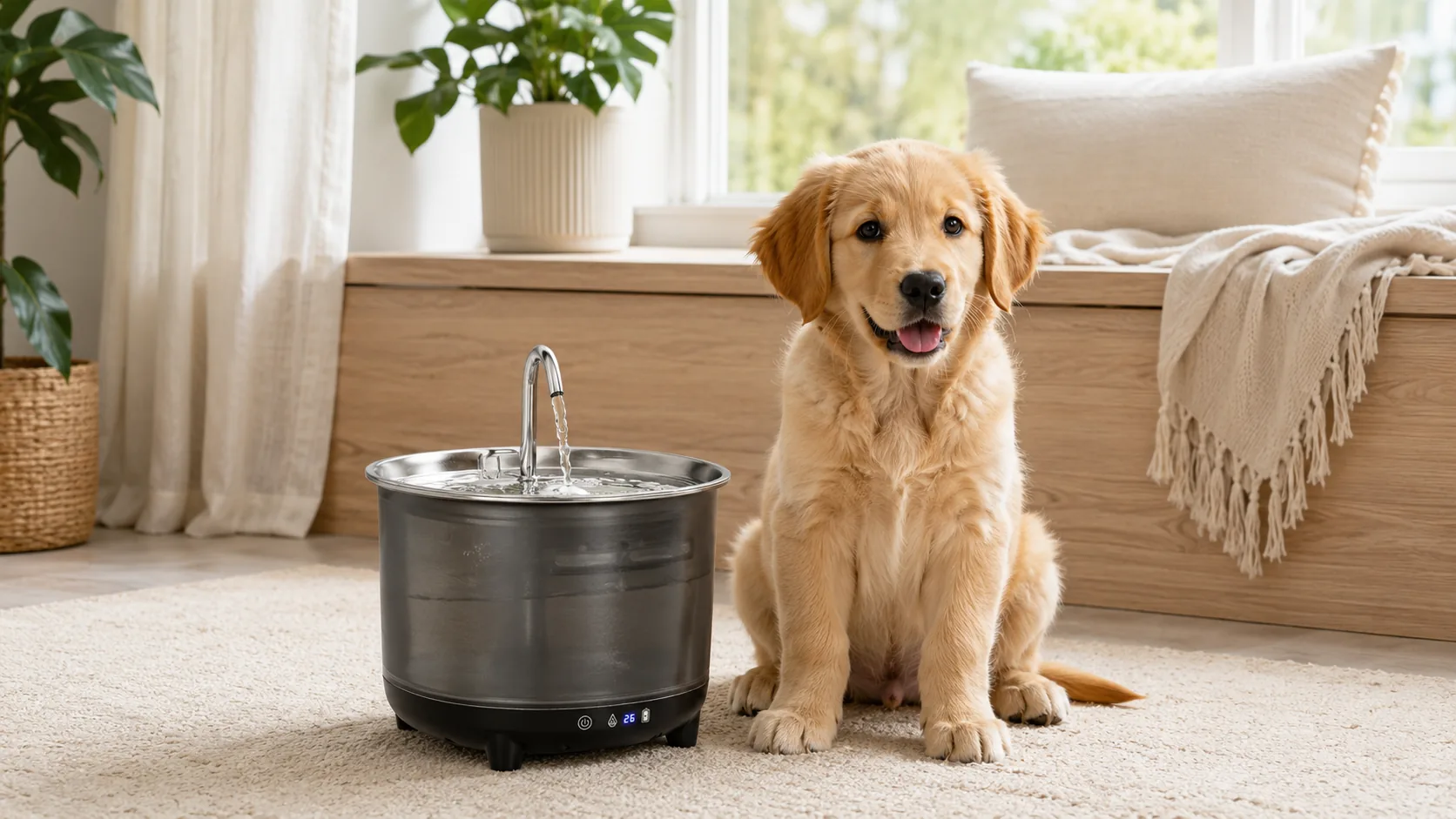 GuardHound Stainless Steel Recirculating Water Fountain · Quiet Pump · GuardHound DOG