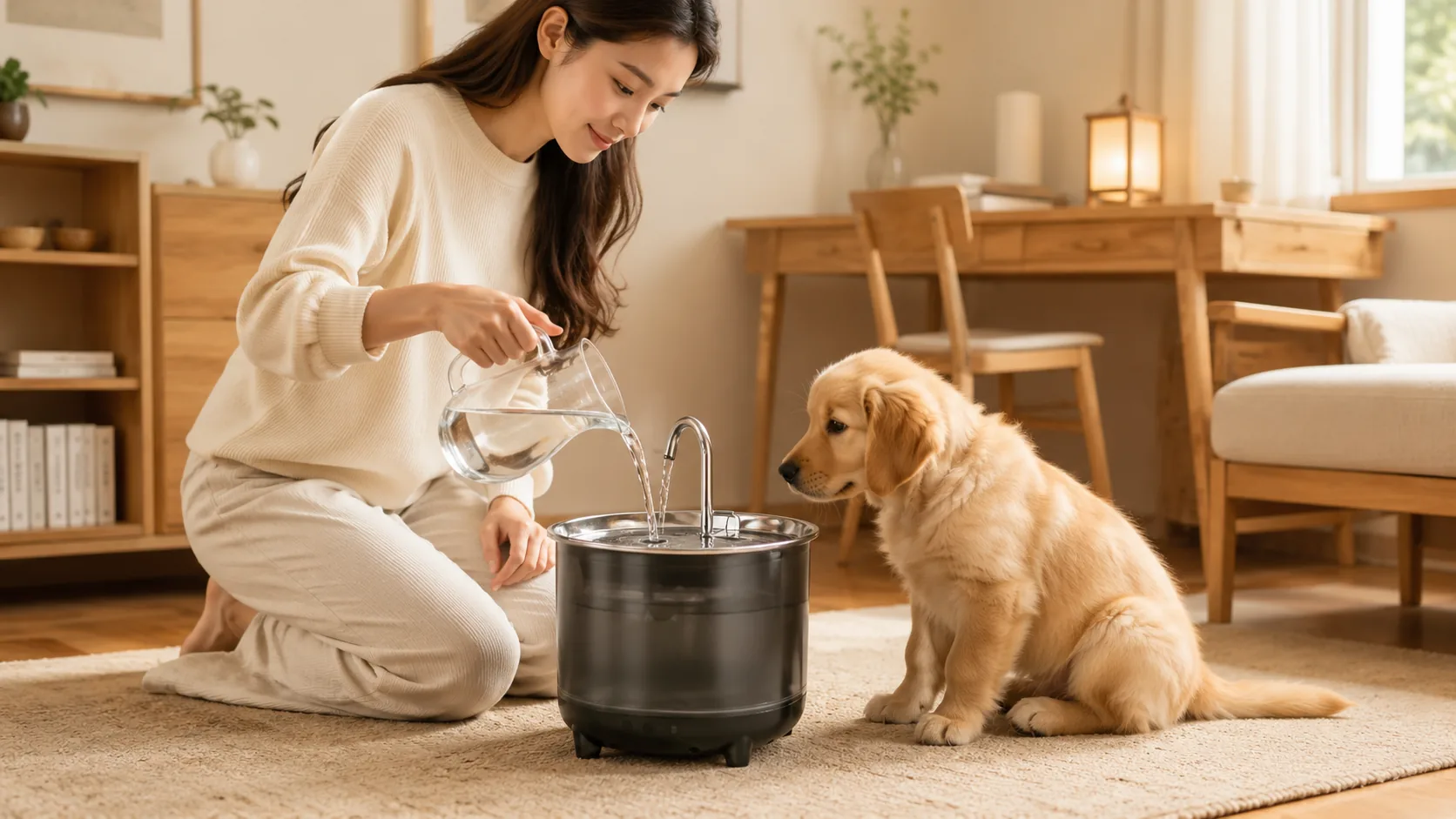 GuardHound Stainless Steel Recirculating Water Fountain · Open Kitchen Morning · GuardHound DOG
