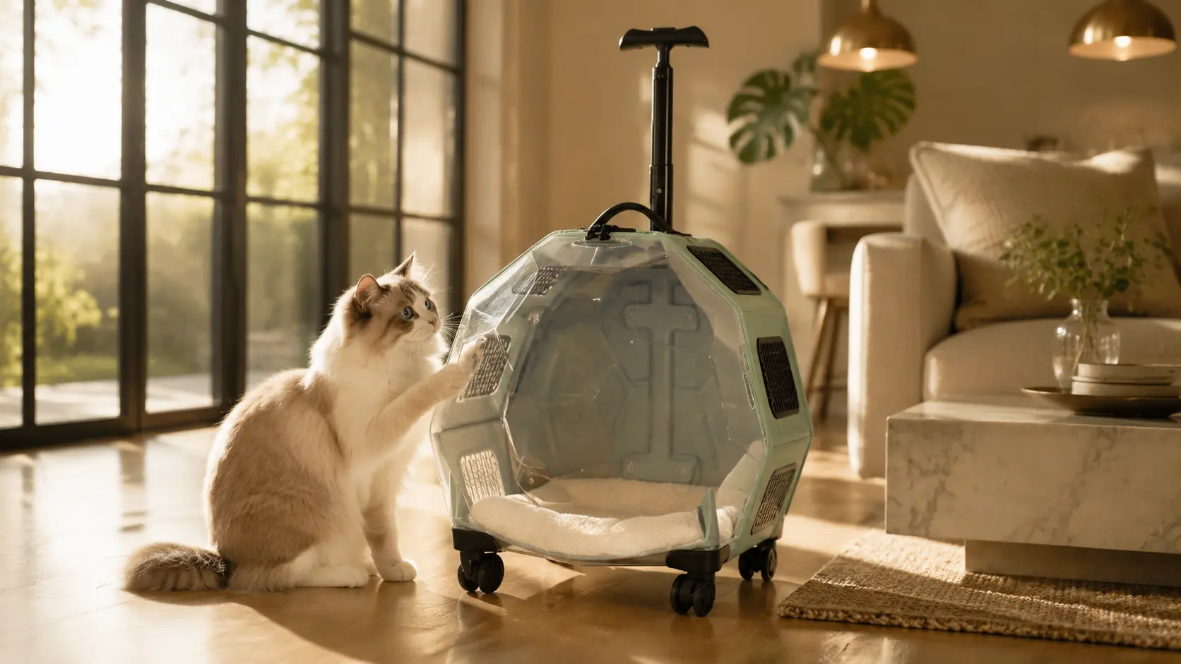 Space Capsule Rolling Cat Carrier · Misty Sage Green · GuardLynx