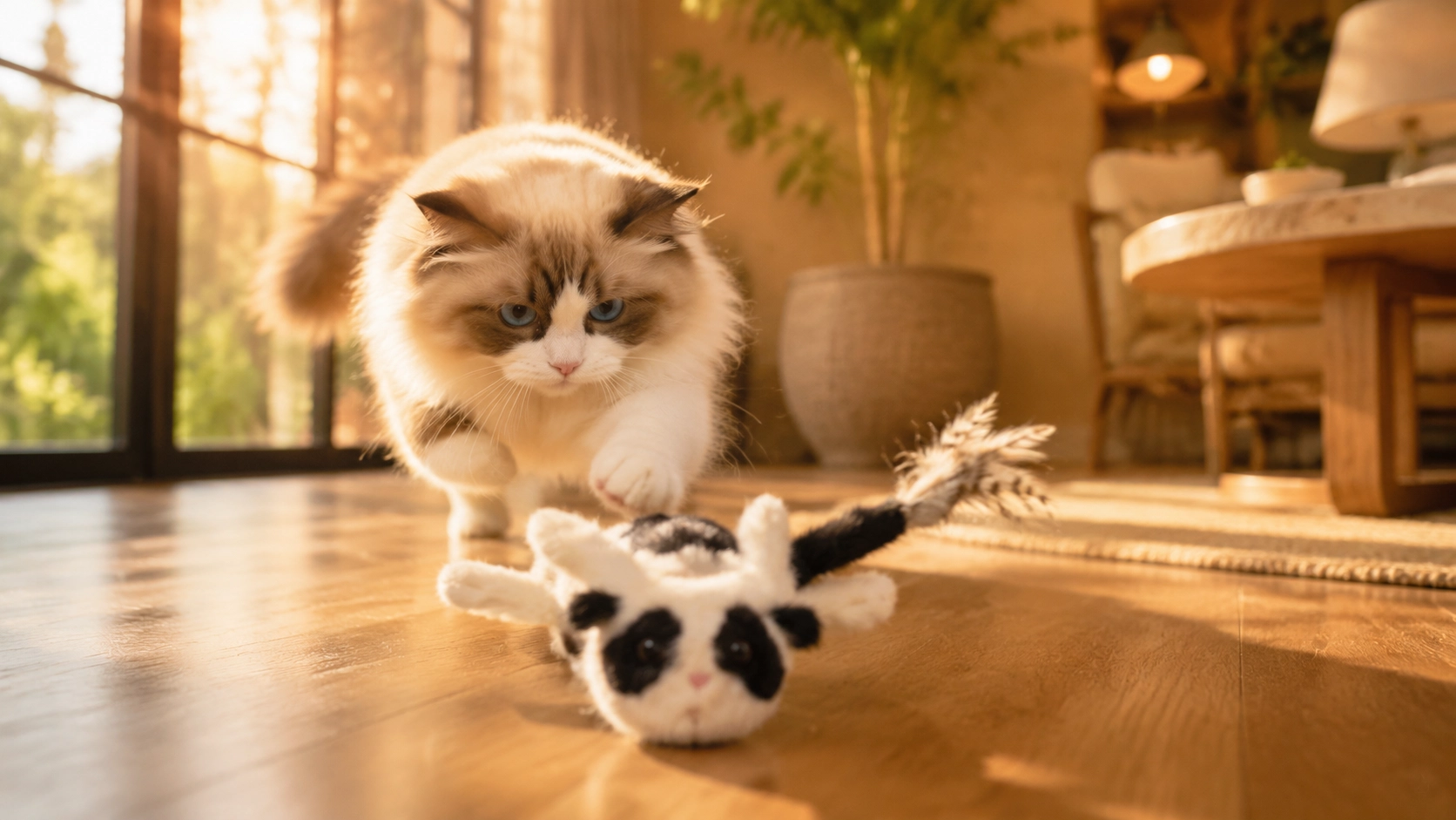GuardLynx Flying Squirrel Smart Cat Toy · Morning Living Room Play · GuardLynx