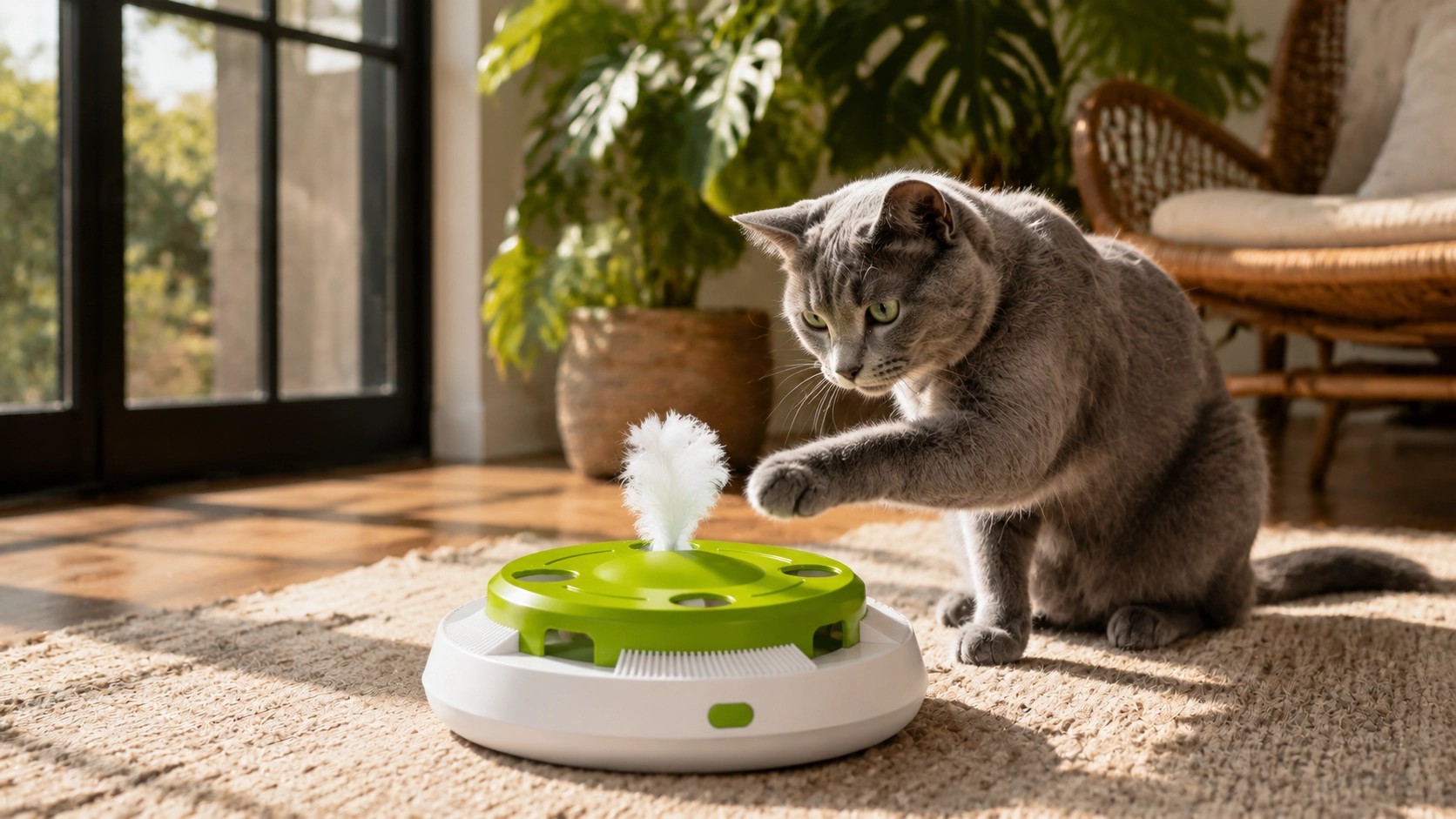 Smart Electric Cat Turntable Toy · Meadow Green · GuardLynx