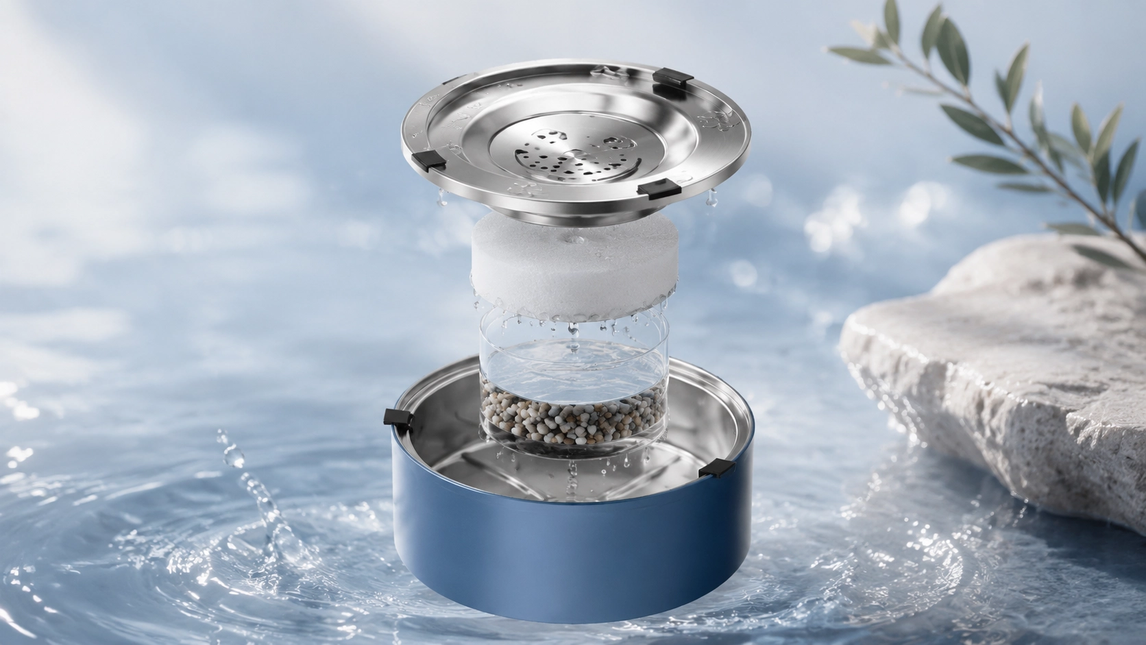 GuardLynx Floating Stainless Steel Anti-Wet Mouth Pet Bowl · Floating Filtration · GuardLynx