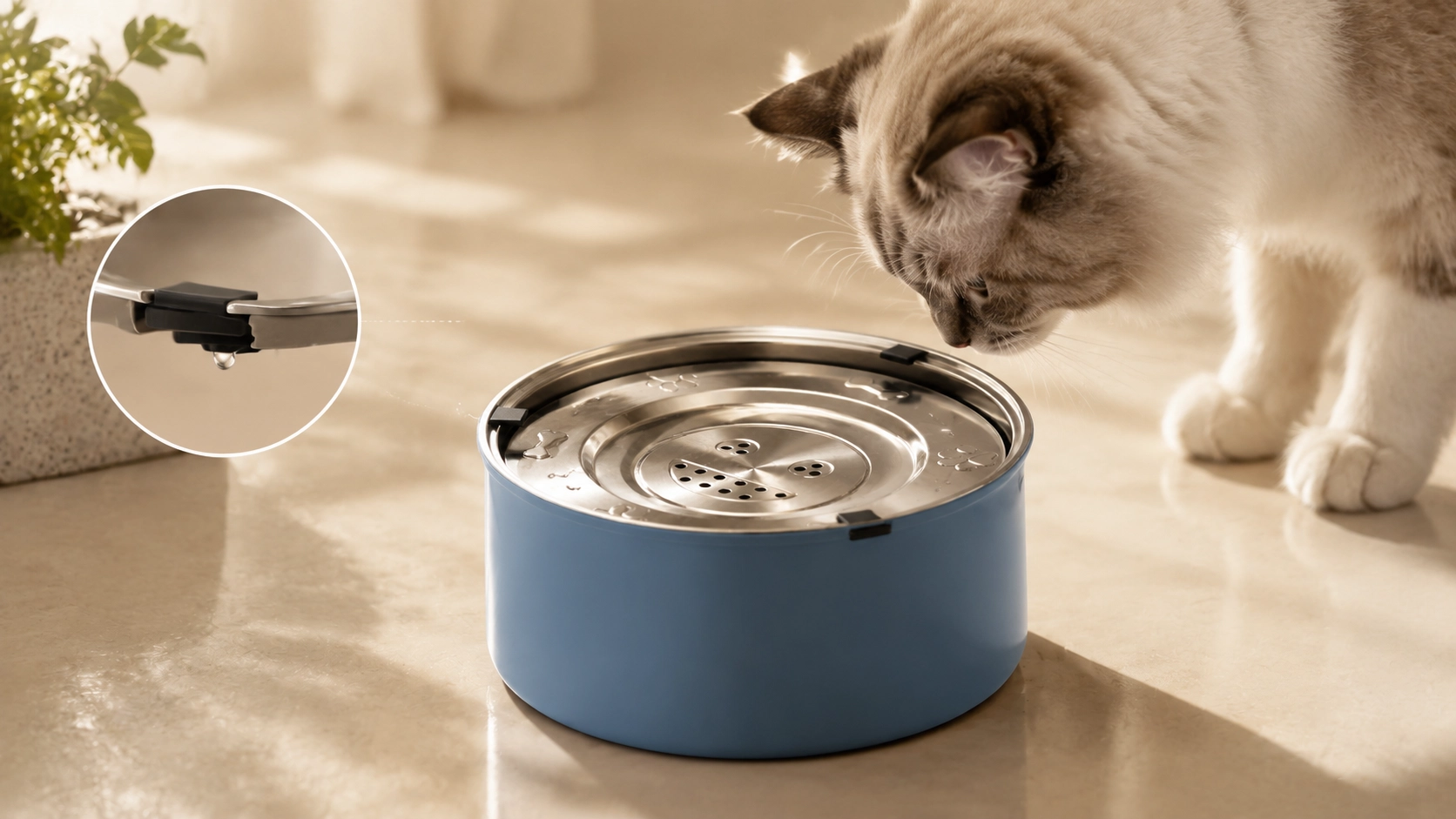 GuardLynx Floating Stainless Steel Anti-Wet Mouth Pet Bowl · Anti-Wet Mouth Design · GuardLynx