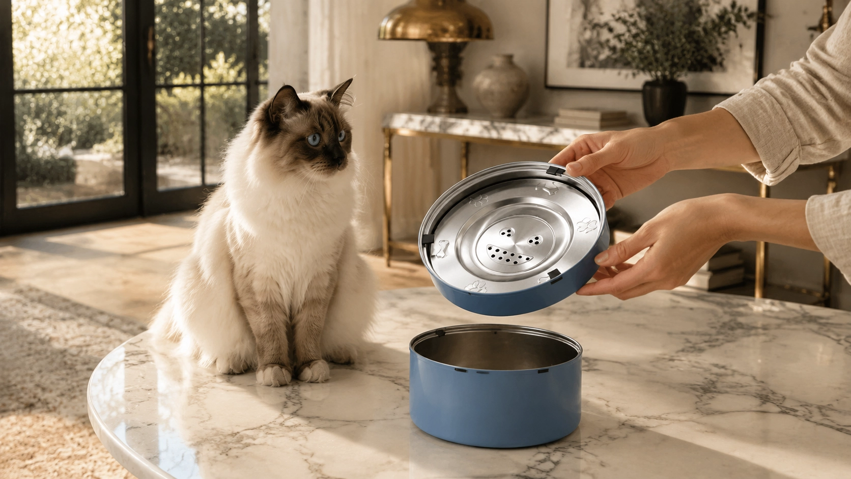 GuardLynx Floating Stainless Steel Anti-Wet Mouth Pet Bowl · Fun Embossed Design · GuardLynx