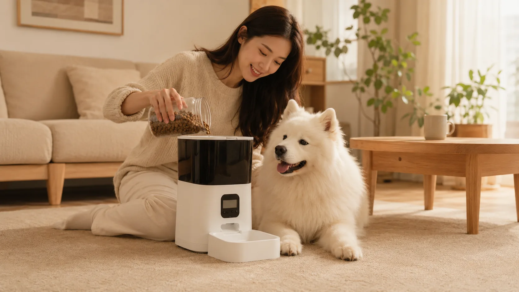 GuardHound Smart Timed Pet Feeder · Open Kitchen Breakfast Time · GuardHound DOG