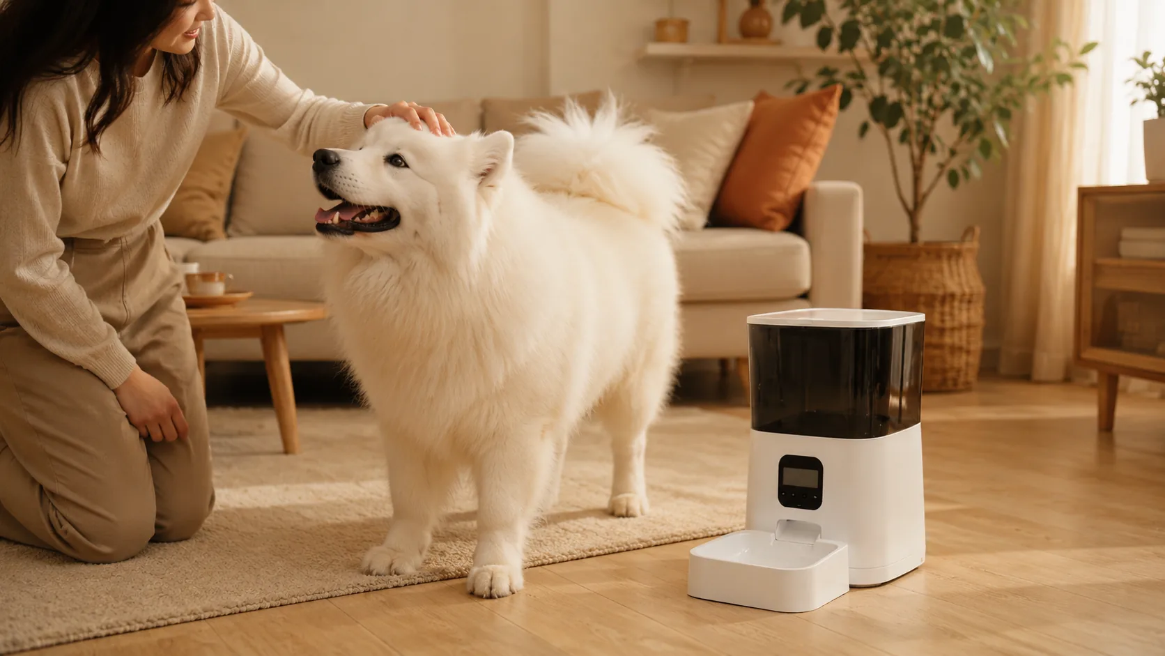 GuardHound Smart Timed Pet Feeder · Living Room by Window · GuardHound DOG