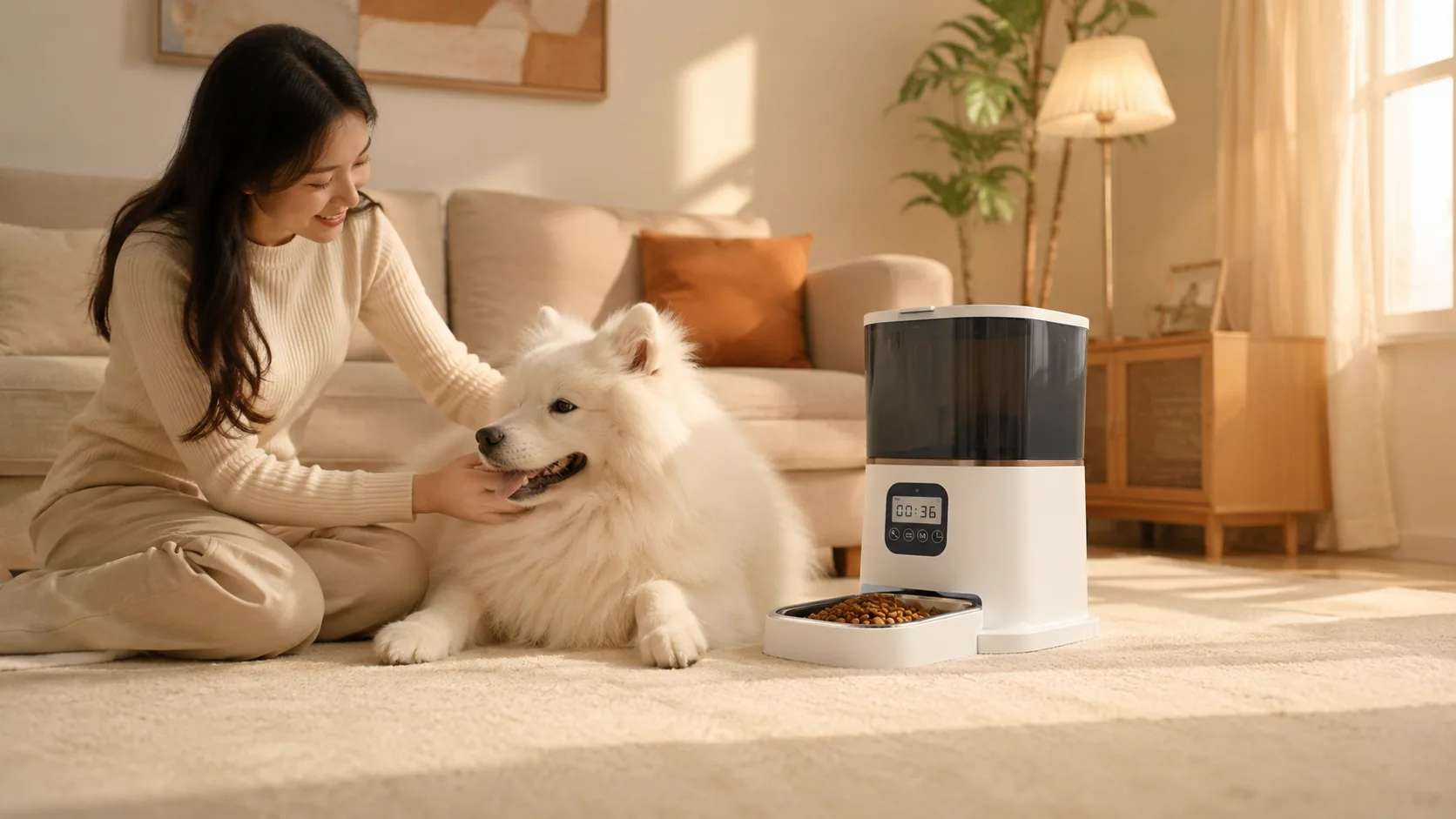 Smart Dual Bowl Pet Feeder · Nighttime Feeding Ritual · GuardHound DOG